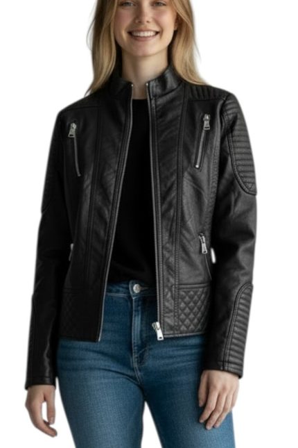 Diamond Stitched Pleather Gallery Racer Jacket