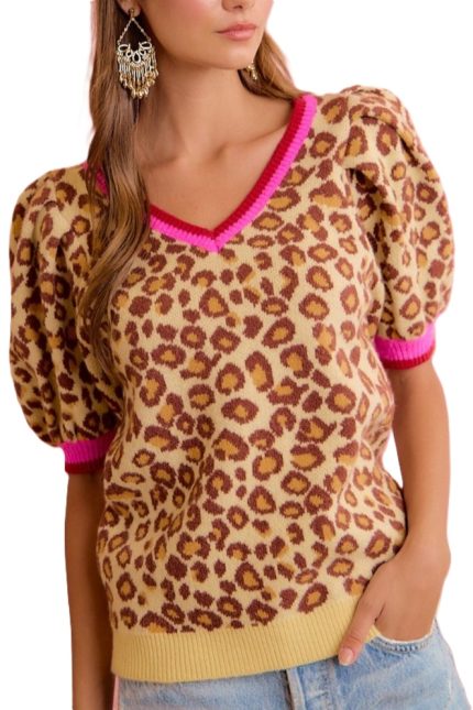 Leopard Pattern Puff Sleeve Top