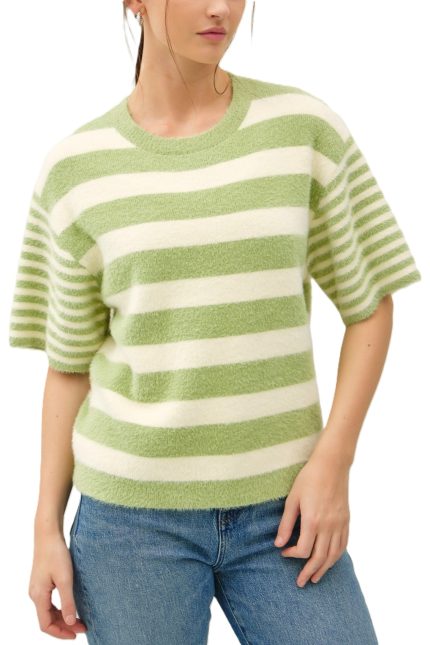 Fluffy Striped Half Sleeve Sweater