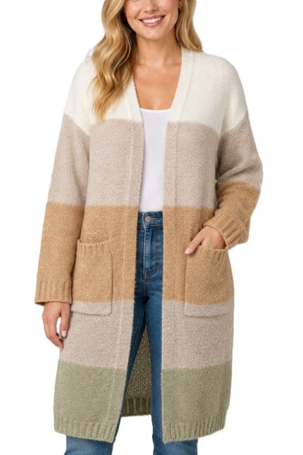 Long Colorblock Cardigan