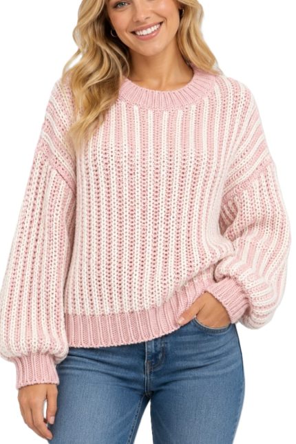 Striped Sweater With Balloon Sleeves