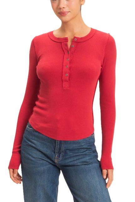 Pigment Dye Henley Long Sleeve Top