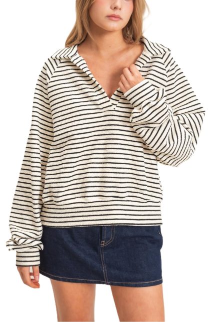 Striped Collared Sweatshirt