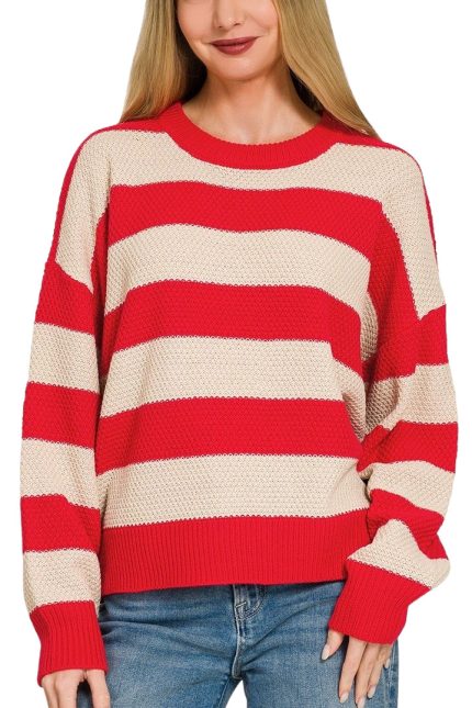 Plus Striped Drop Shoulder Sweater