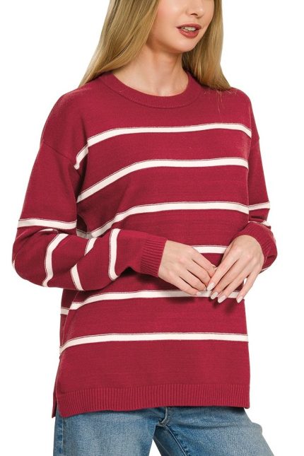 Viscose Striped Round Neck Sweater