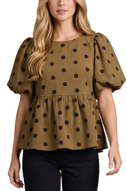 Puff Sleeve Polkadot Woven Top
