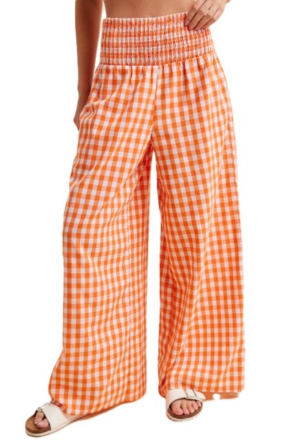 Gameday Gingham Smocking Waist Wide-leg Pants