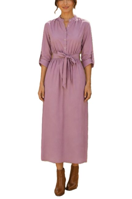 Tie-waist Roll Sleeve Midi Dress