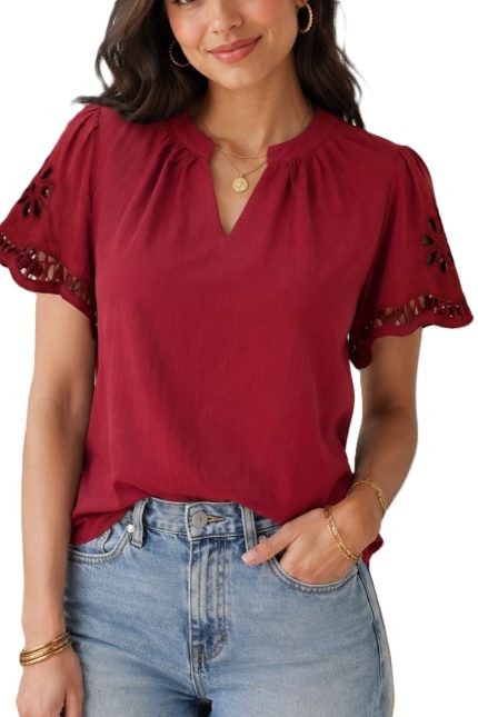 Eyelet Flutter Sleeve Blouse