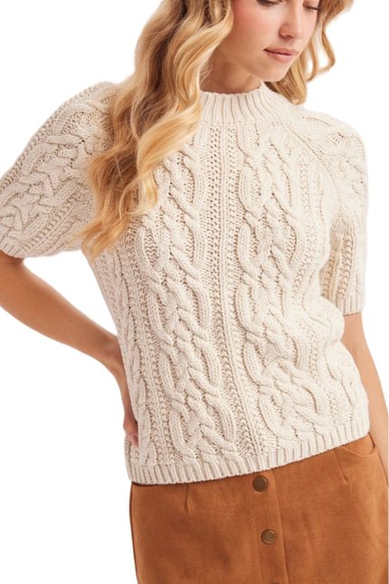 Cable Knit Short-sleeved Sweater
