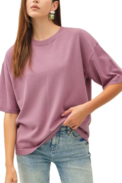 Boxy Fit Half Sleeve Crewneck Sweater