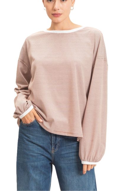 Striped Boat Neck Long Sleeve Top