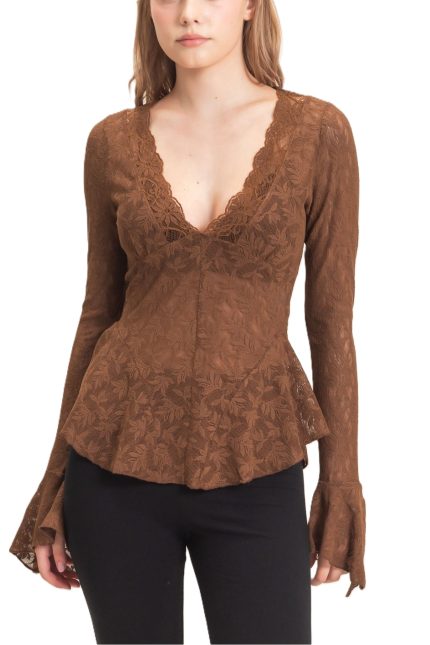 Lace V-neck Flare Sleeve Top