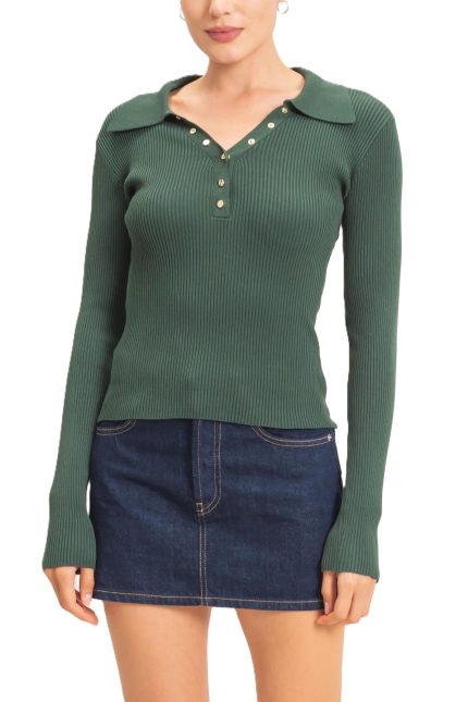 Ribbed V-neck Sweater With Collar