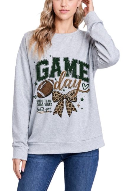 Gameday Bow Print French Terry Sweatshirt