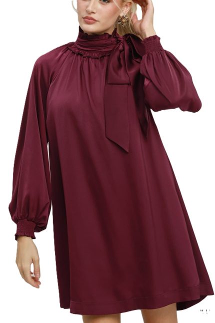 Satin Tie Neck Mini Dress