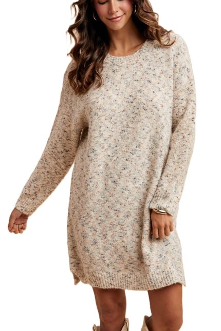 Multi Color Yarn Loose Fit Sweater Dress