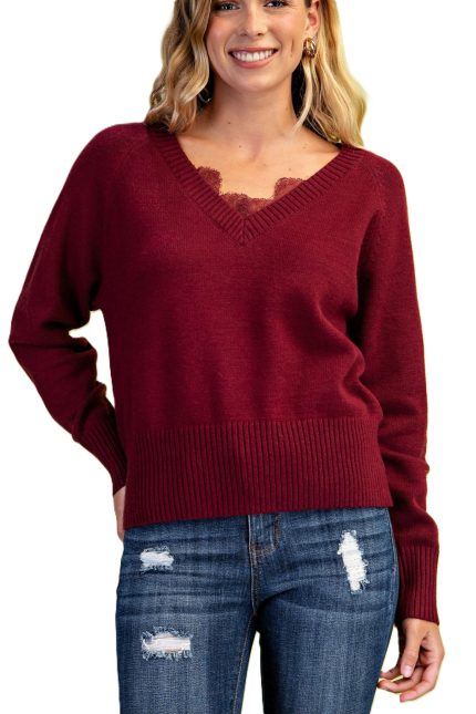 V-neck Seater With A Peekaboo Lace Detail