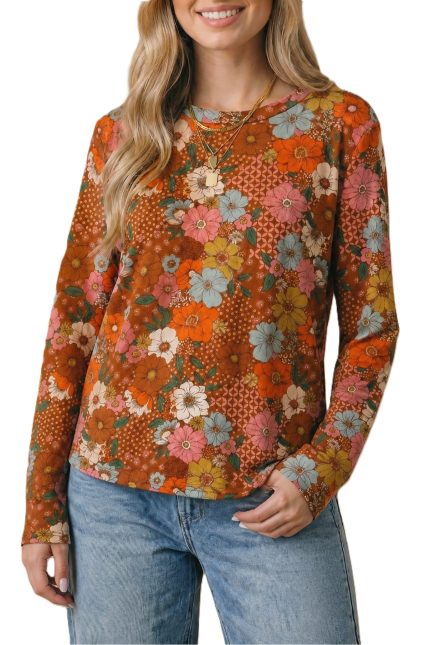 Round Neck Long Sleeve Soft Stretch Knit Top
