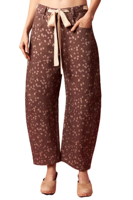 Waist Bow Tie Bambi Print Barrel Pants