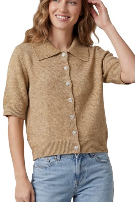 Half Sleeve Rhinestone Button Cardigan