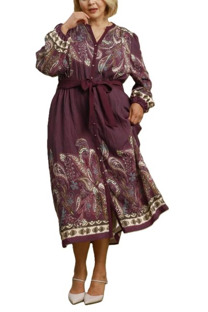 Plus Abstract Print Tie Waist Midi Dress