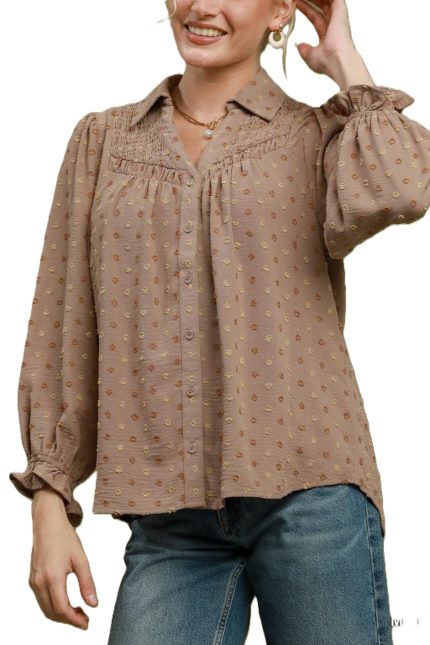 Swiss Dot Smocked Yoke Blouse