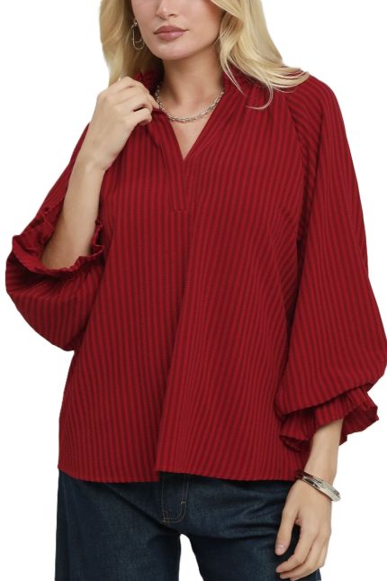 Stripe Split Neck Blouse