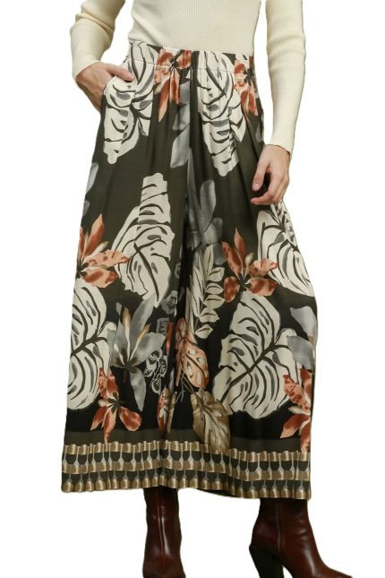 Tropical Print Wide Leg Palazzo Pants