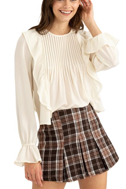 Pintuck Ruffle Detail Woven Blouse
