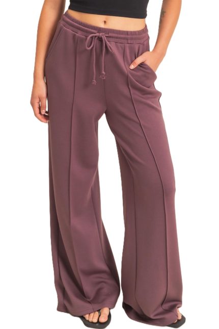 Drawstring Waist Pintuck Wide Leg Pants
