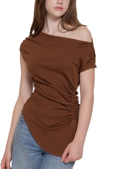 Off The Shoulder Ruched Rib Top