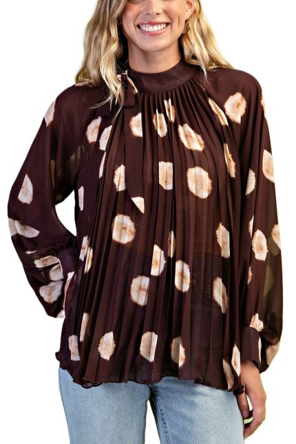 Sheer Polka-dot Pleated Top
