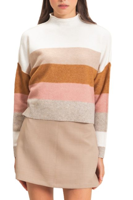 Color Block Turtleneck Sweater