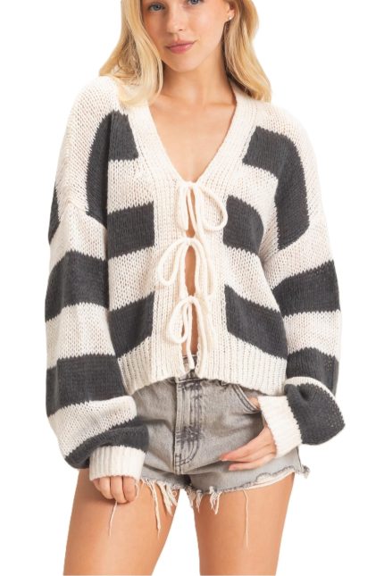 Striped V-neck Sweater Cardigan