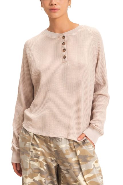 Mineral Wash Waffle Knit Henley Top