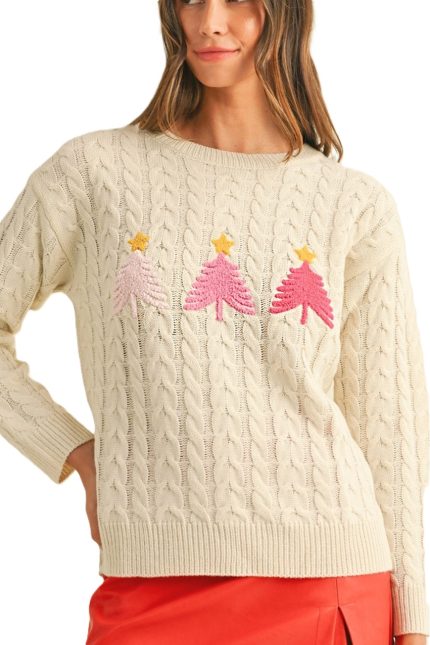 Hand Drawing Embo Tree Cable Texture Sweater