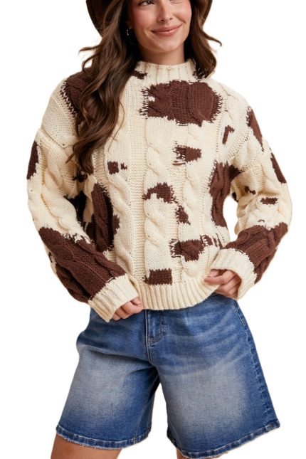 Cow Pattern Chunky Cable Sweater