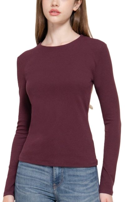 Long Slv Round Neck Rib Knit Top