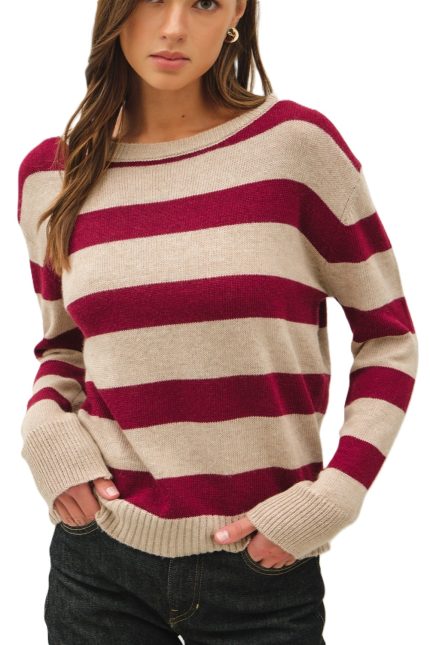 Angora Blend Relaxed Fit Wide Striped Sweater