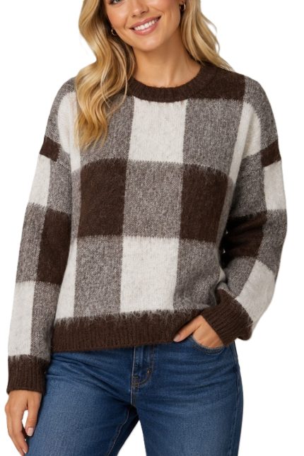 Fuzzy Checkered Sweater