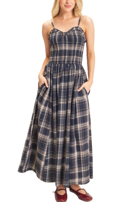 Plaid Smocked Maxi Dress