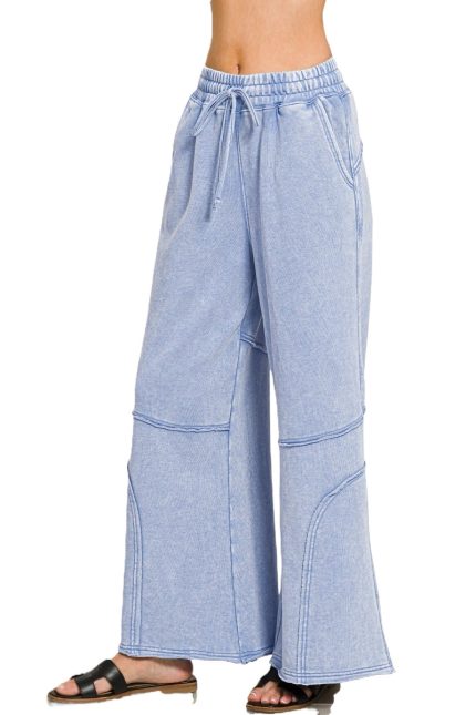Premium French Terry Washed Exposed-seam Flare Pants