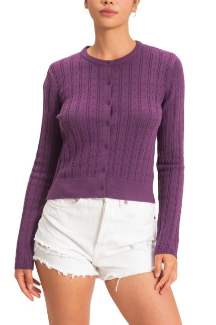 Pointelle Button-down Cardigan