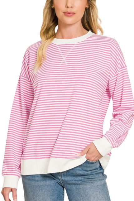 Plus Striped Rib Banded Pullover