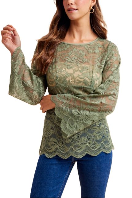 Scallop Edge Lace Bell Sleeved Blouse