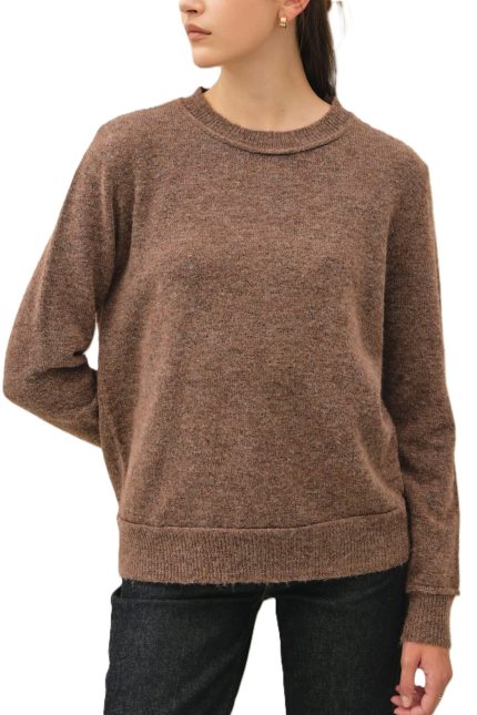 Crew Neck Pullover Exposed Seam Knit Sweater