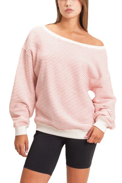 Striped Off The Shoulder Sweatshirt