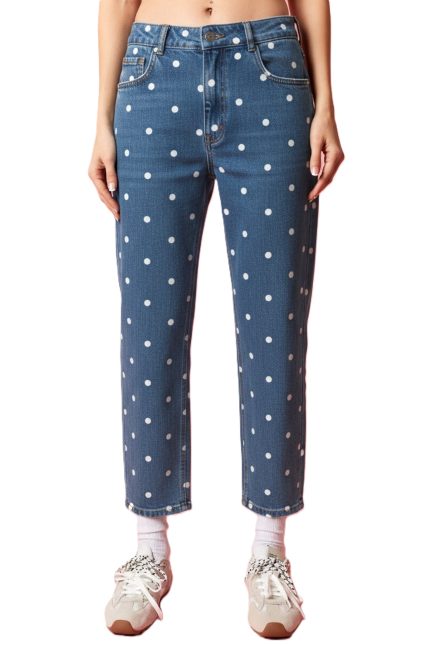 Polka Dot Printed Denim Ankle Jeans