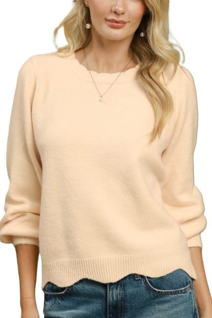 Soft Knit Scallop Hem Sweater